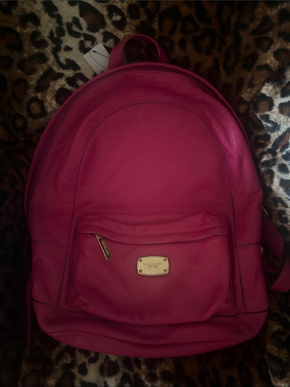 Michael Kors Fuchsia Leather Backpack with Gold Plaque